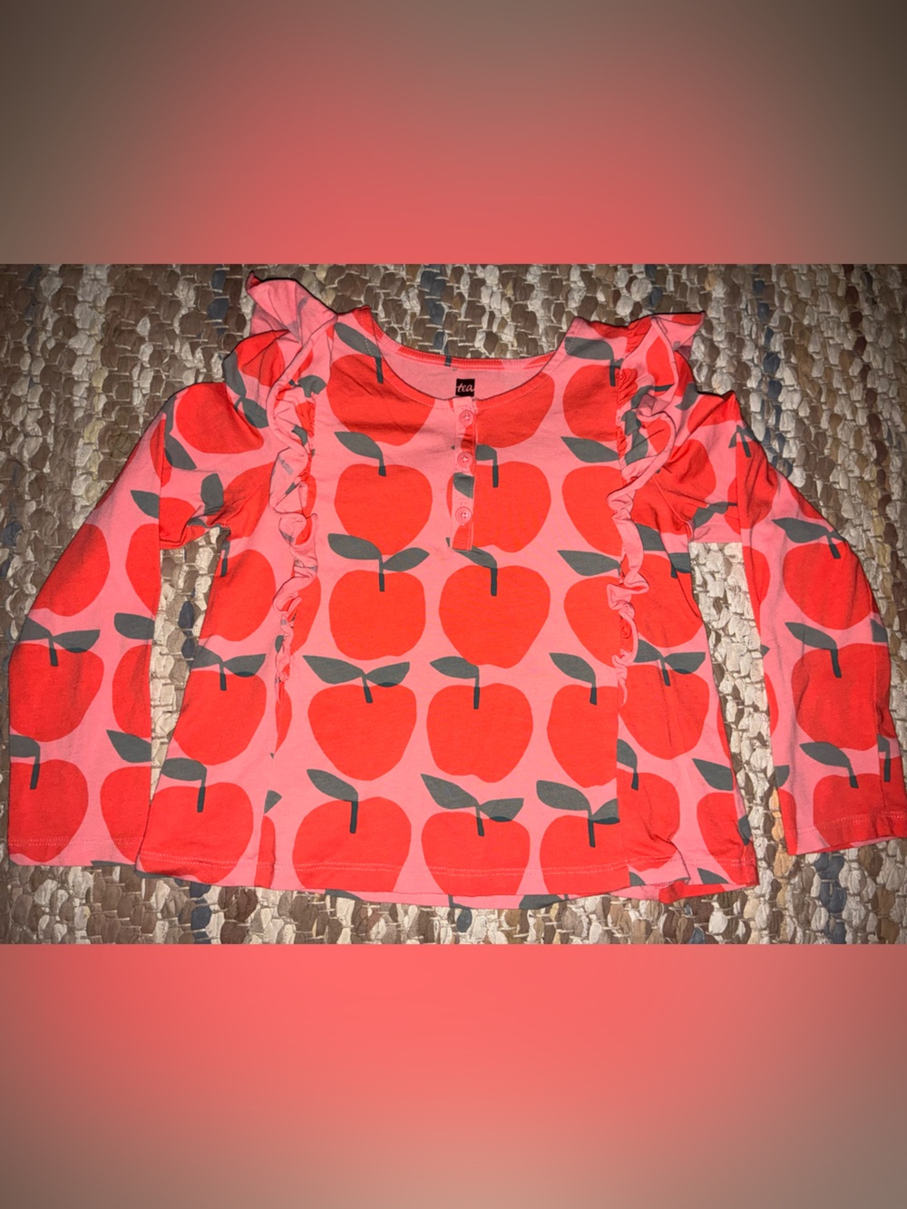 Tea Collection Pink Long-Sleeve Apple Print Ruffle Top
